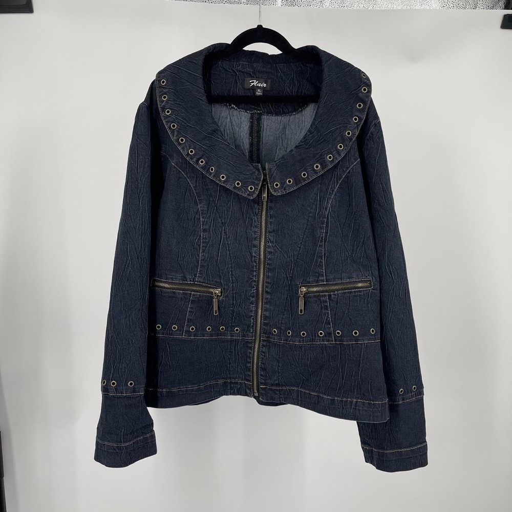 Vintage Y2K Women's Euro Denim Jacket XL Grommet Boho Indie Fall Western Unique